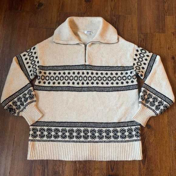 Reitmans Other - Reitmans Cream Black Fair Isle Half Zip Knit Sweater Size Small Cozy Winter